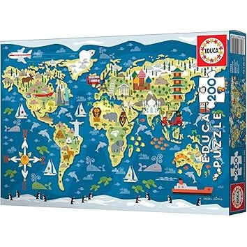 Educa - World Map, Sean Sims, 200 Piece Children's Puzzle by Educa