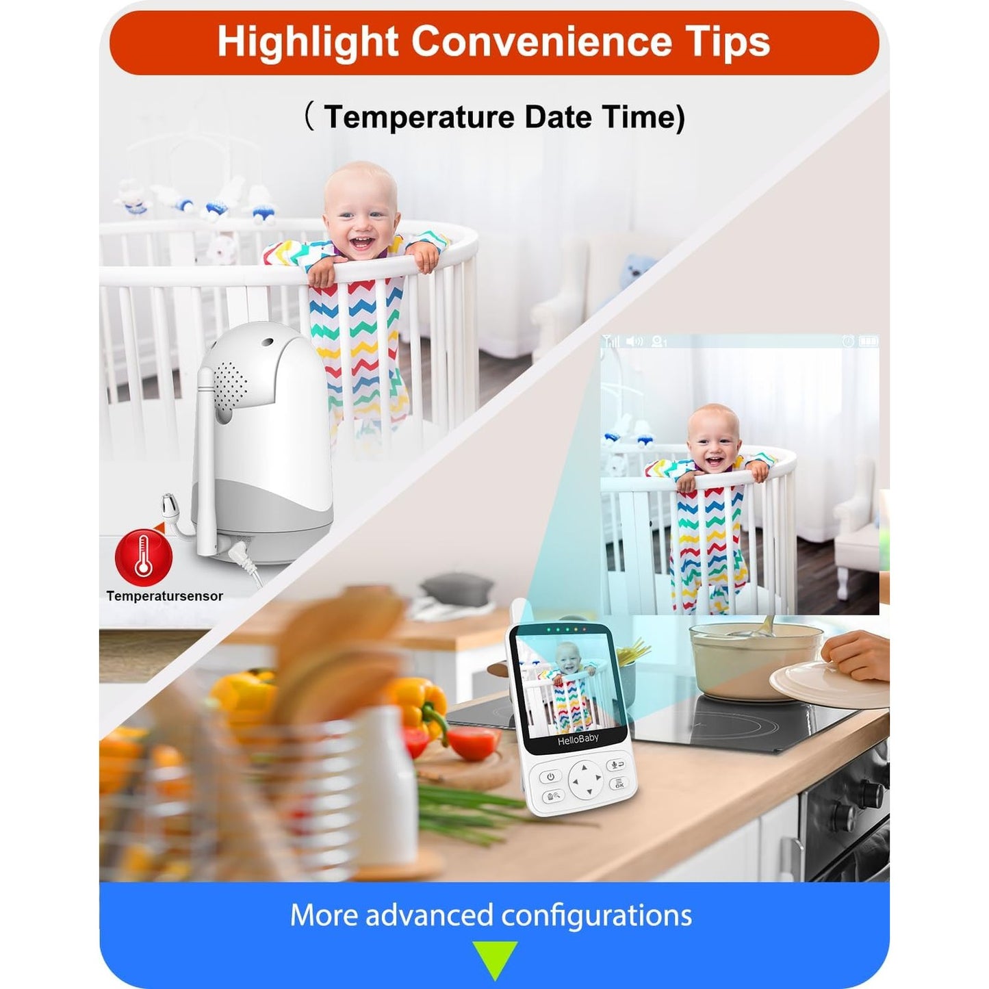 HelloBaby WiFi-Free Baby Monitor with Voice-Activated Night Vision by HelloBaby