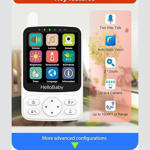 HelloBaby WiFi-Free Baby Monitor with Voice-Activated Night Vision by HelloBaby