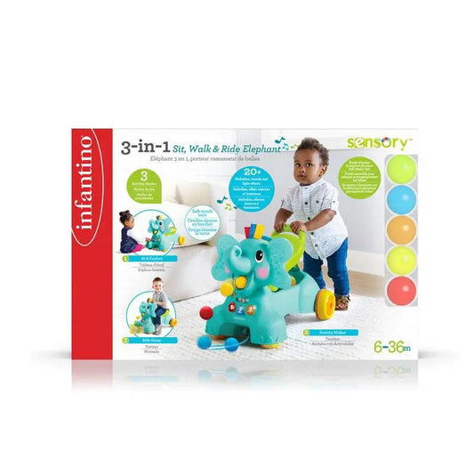 Infantino – 3 In 1 Sit, Walk & Ride Elephant by Blue Box Kids