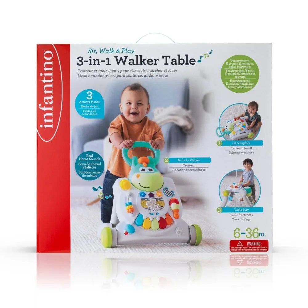 Infantino – 3 in 1 Sit Walk & Play Walker Table by Blue Box Kids