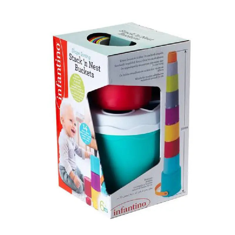 Infantino – Shape Sorting Stack’n Nest Bucket by Blue Box Kids