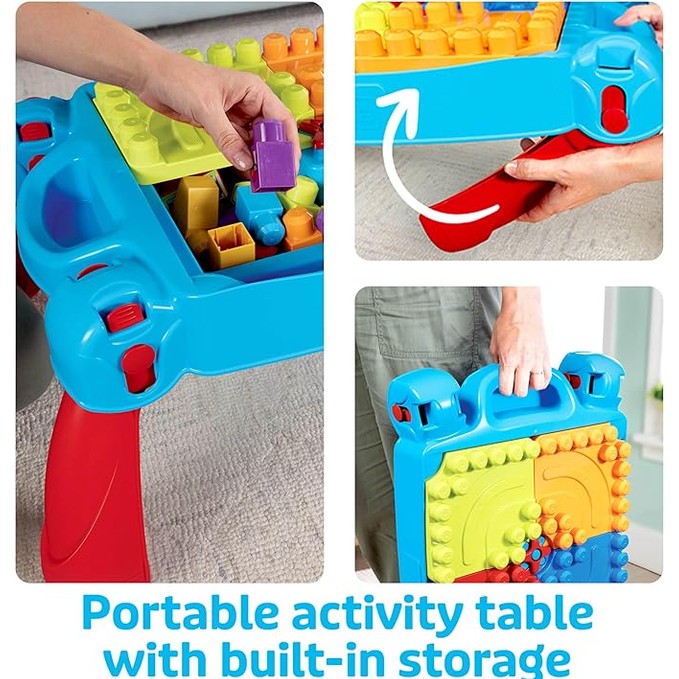 MEGA BLOKS First Builders Toddler Blocks Toy, Build ‘n Learn Portable Activity Table by Mattel