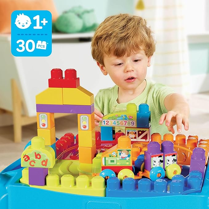 MEGA BLOKS First Builders Toddler Blocks Toy, Build ‘n Learn Portable Activity Table by Mattel
