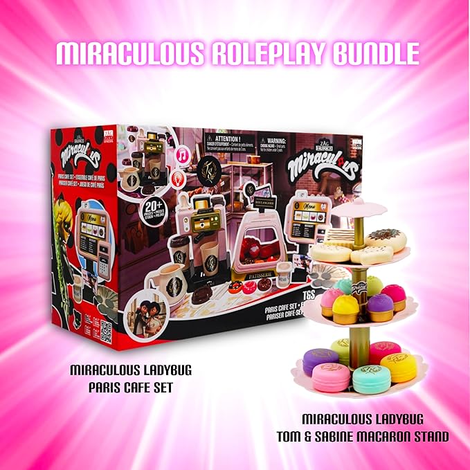 Miraculous Ladybug - Paris Cafe Kit, Macaron Stand with Cafe Set by Playmates Toys